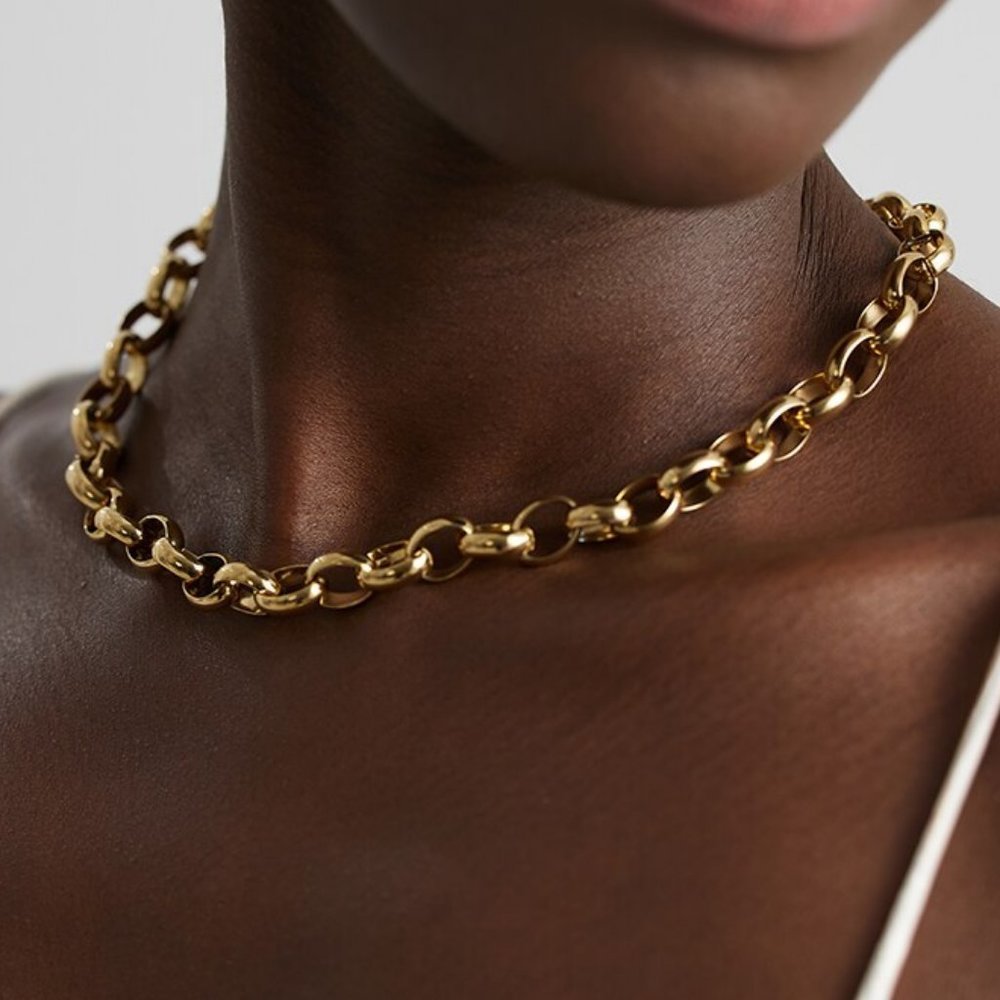 New 18K Gold Plated Oval Link Chain Necklace - Picture 2 of 8